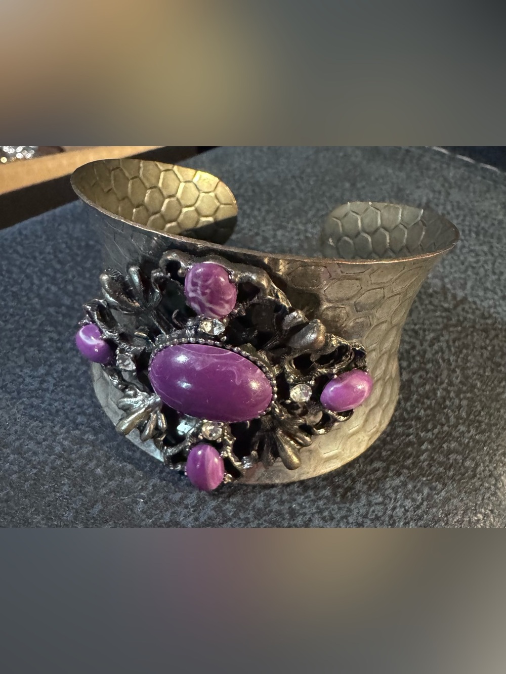 Handcrafted Purple Stone Floral Cuff Bracelet - Women Jewelry